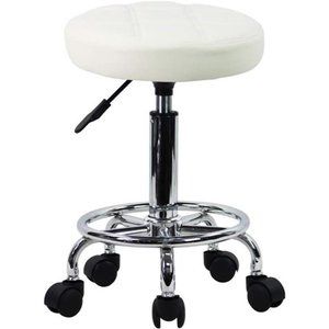Round Rolling Stool Chair PU Leather Height Adjustable Swivel Drafting Work